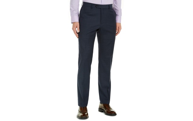  Men’s Modern-Fit Navy Mini Grid THFlex Suit Pants (Navy, 38X32)
