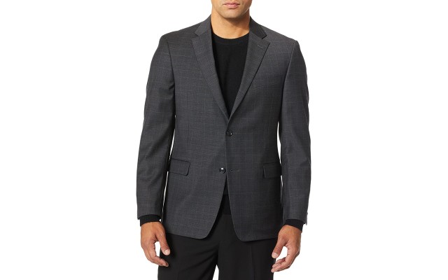  Men’s Modern Fit Stretch-Custom Jacket  (Charcoal Plaid, 40R)