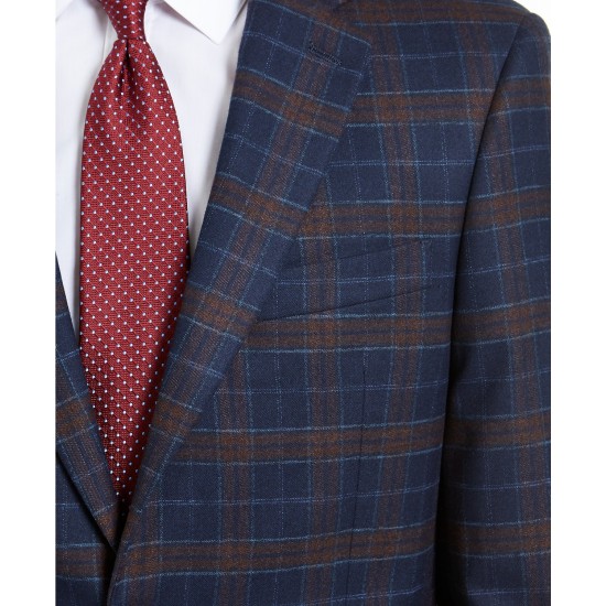  Men's Modern-Fit Stretch Plaid Sport Coat, Blue, 42S