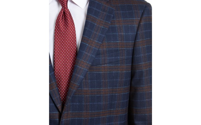  Men's Modern-Fit Stretch Plaid Sport Coat, Blue, 42S