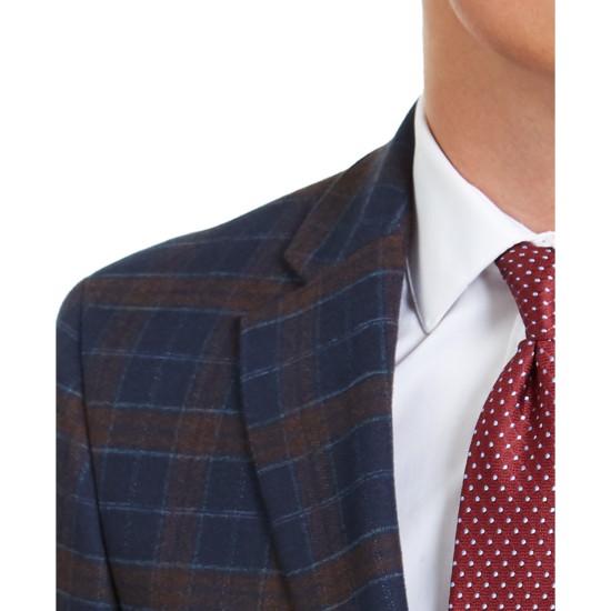  Men's Modern-Fit Stretch Plaid Sport Coat, Blue, 42S