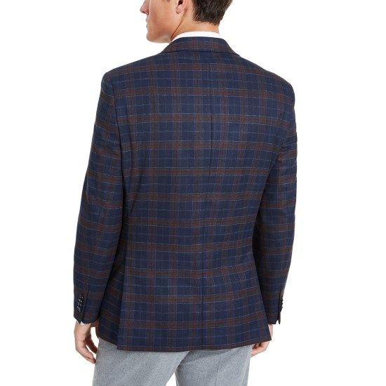  Men's Modern-Fit Stretch Plaid Sport Coat, Blue, 42S