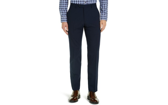  Men’s Modern-Fit THFlex Stretch Navy Check Suit Pants, Navy, 38X32