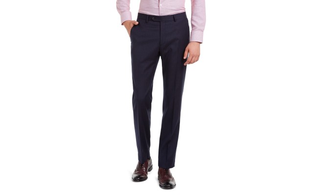  Men’s Modern-Fit THFlex Stretch Navy Pinstripe Suit Pants (34X30-Blue)