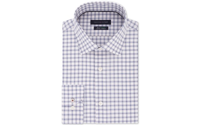  Men’s Slim-Fit Non-Iron THFlex Supima Performance Stretch Check Dress Shirts, Copper, 17X36