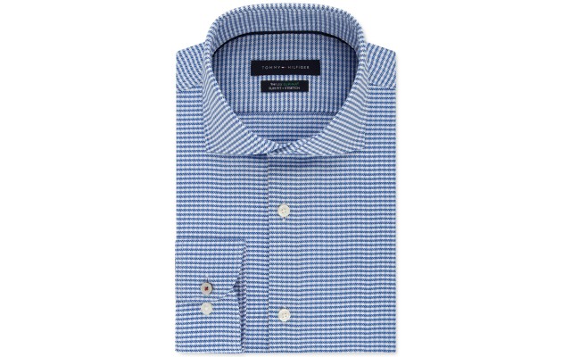  Men's Slim-Fit Non-Iron THFlex Supima® Stretch Check Dress Shirts, Blue, 15.5X32-33