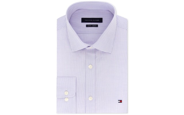  Men’s Slim-Fit Stretch Check Dress Shirt, Pink, 15.5X32-33