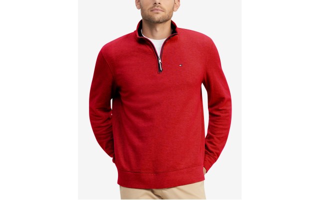  Men’s TH Flex French Rib Quarter-Zip Knit Pullover (Red, Small)