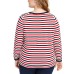  Plus Size Cotton Striped Sweater (Blue, 1X)