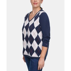 Tommy Hilfiger Plus Size Ivy Cotton Argyle Sweater (Blue)
