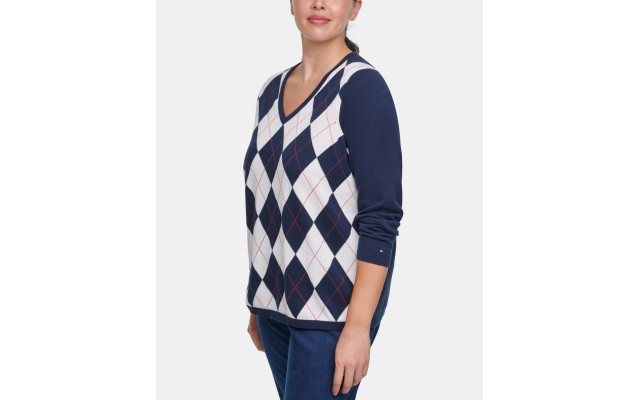  Plus Size Ivy Cotton Argyle Sweater (Blue), Blue, 0X