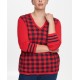  Plus Size Ivy Cotton Buffalo-Plaid Sweater (Red), Red, 1X