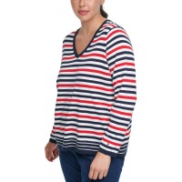Tommy Hilfiger Plus Size Multi-Striped V-Neck Sweater (White, 1X)