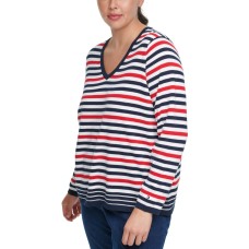 Tommy Hilfiger Plus Size Multi-Striped V-Neck Sweater (White, 1X)