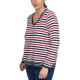  Plus Size Multi-Striped V-Neck Sweater (White, 1X)