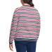  Plus Size Multi-Striped V-Neck Sweater (White, 1X)