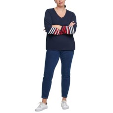 Tommy Hilfiger Plus Size Striped-Sleeve Sweater	(Blue)