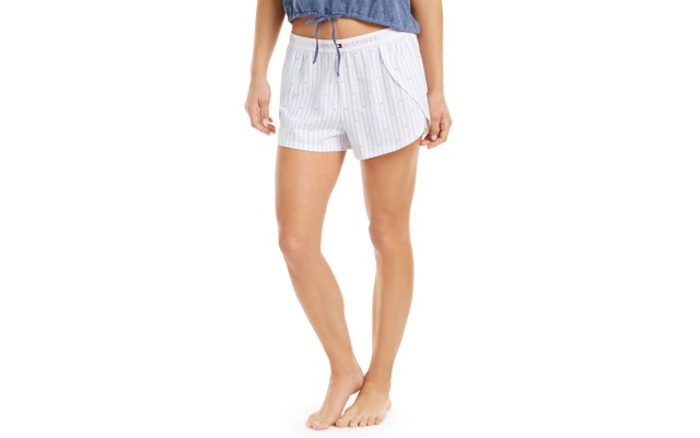 Women's Striped Logo-Print Lounge Shorts (White, X-Large)