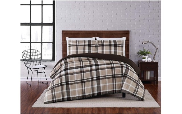  Paulette Plaid Duvet Cover Set 3pcs. (Beige, Full/Queen)