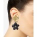 Two-Tone Pave Flower Double Drop Earrings, Gold/Black