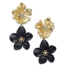 Two-Tone Pave Flower Double Drop Earrings, Gold/Black