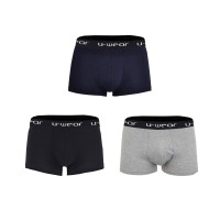 U-Wear Men’s Cotton Underwear Boxer Shorts 3 Pack Briefs For Men, Black/Gray/Navy, M