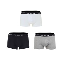 U-Wear Men’s Cotton Underwear Boxer Shorts 3 Pack Briefs For Men, Black/Gray/White, L