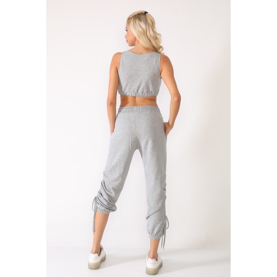  Women’s 2-Piece Sweatsuit – Crop Tank Top and Sweatpants Tracksuit, Gray, Large