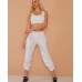  Women’s 2-Piece Sweatsuit – Crop Tank Top and Sweatpants Tracksuit, White, Large