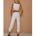  Women’s 2-Piece Sweatsuit – Crop Tank Top and Sweatpants Tracksuit, White, Large