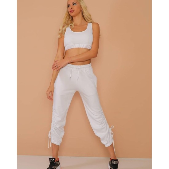  Women’s 2-Piece Sweatsuit – Crop Tank Top and Sweatpants Tracksuit, White, Small