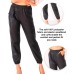  Women’s Faux Leather Elastic Cuff Jogger Pants, Black, Small
