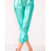  Women’s Faux Leather Elastic Cuff Jogger Pants, Green, Large