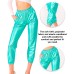  Women’s Faux Leather Elastic Cuff Jogger Pants, Green, Large