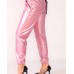  Women’s Faux Leather Elastic Cuff Jogger Pants, Pink, Large