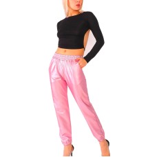 U-Wear Women’s Faux Leather Elastic Cuff Jogger Pants