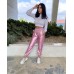  Women’s Faux Leather Elastic Cuff Jogger Pants, Pink, Large