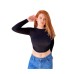  Women’s Open Back Long Sleeve Blouse Top, Black, Large