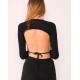  Women’s Open Back Long Sleeve Blouse Top, Black, Large
