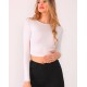  Women’s Open Back Long Sleeve Blouse Top, White, Large