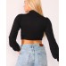  Women’s Puff Sleeve Mock-Turtleneck Crop Top Blouse, Black, Medium