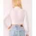  Women’s Puff Sleeve Mock-Turtleneck Crop Top Blouse, White, Medium