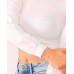  Women’s Puff Sleeve Mock-Turtleneck Crop Top Blouse, White, Medium