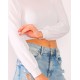  Women’s Puff Sleeve Mock-Turtleneck Crop Top Blouse, White, Small