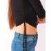  Women’s Shirted Crop Top Long Sleeve Blouse, Black, Medium