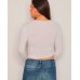  Women’s Shirted Crop Top Long Sleeve Blouse, White, Medium