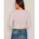  Women’s Shirted Crop Top Long Sleeve Blouse, White, Medium