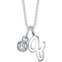 Unwritten Initial (“r”) & Cubic Zirconia Silver-Plated Charm Pendant Necklace