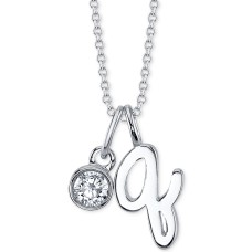 Unwritten Initial (“r”) & Cubic Zirconia Silver-Plated Charm Pendant Necklace