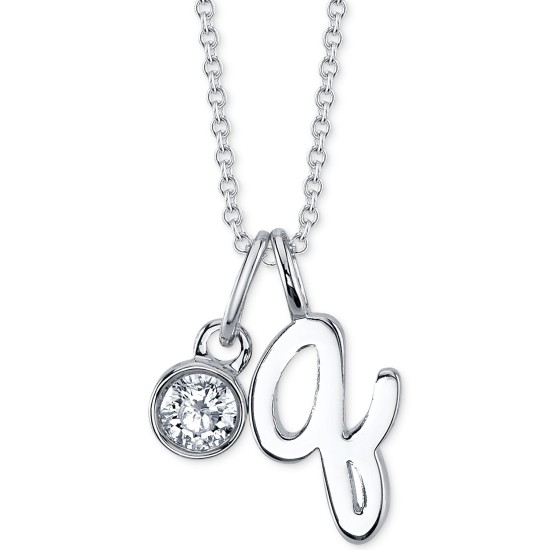  Initial (“r”) & Cubic Zirconia Silver-Plated Charm Pendant Necklace